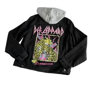 Via Penny Lane Reworked Apparel Def Leppard Custom Distressed Black Denim Jacket